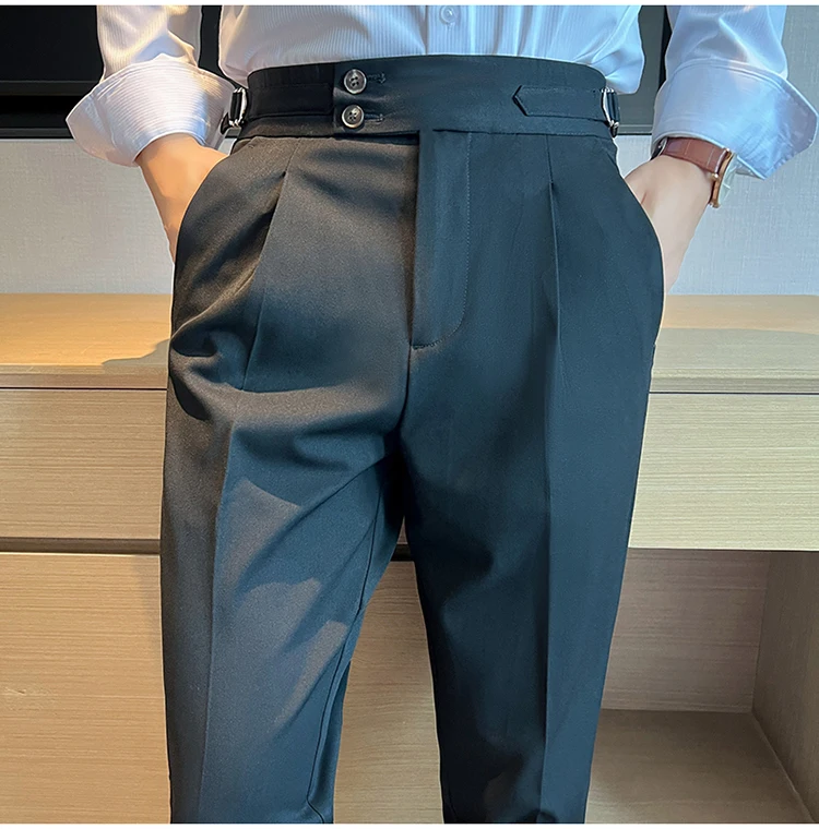 Высококачественные мужские костюмные брюки Neapolitan облегающие повседневные синие