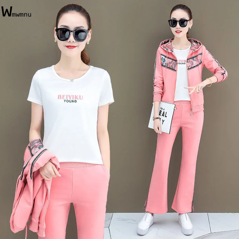 

Женский спортивный костюм из 3 предметов, повседневный Женский костюм с цветочным принтом, куртка на молнии + футболка с коротким рукавом с б...