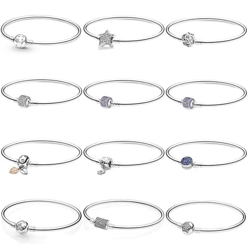 

Logo Signature Halo Asymmetric Star & Galaxy Leaves Clasp Bangle Fit Pandora 925 Sterling Silver Bracelet Bead Charm Diy Jew