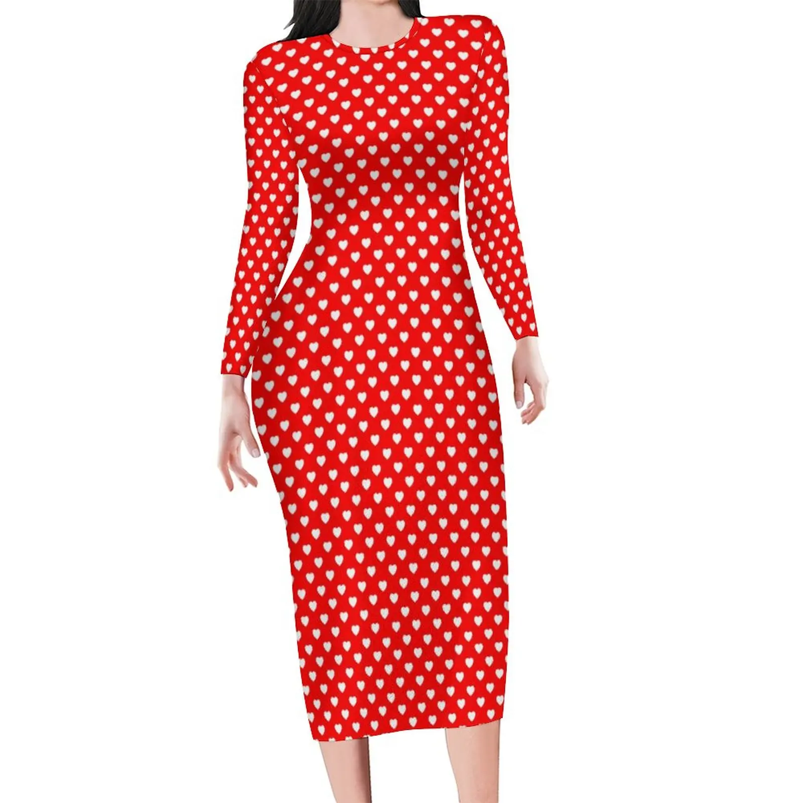

Hearts Polka Dot Dress Long Sleeve Valentine's Day Street Style Dresses Trendy Bodycon Dress Female Graphic Oversize Vestido