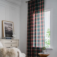 1pcs 1 4m wide nordic retro plaid cotton linen curtain semi shading living room balcony bedroom curtains home decoration