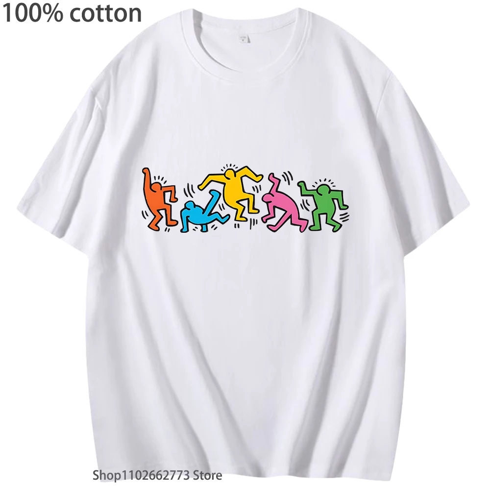 

K-keith H-haring Clothes Anime T-shirts Manga Tshirt 100% Cotton Kawaii Cartoon Tee-shirt Popular Cute Tees for Men/women Shirt