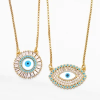 simple all match gold plated turkish blue evil eye pendant necklaces for women pave zirconia clavicle chain choker jewelry gifts