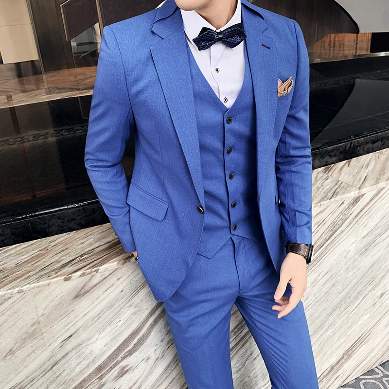 (Jacket+Vest+Pants) 2021 Men's high quality pure cotton business suits/Male Groom's Wedding Dress fashion Tuxedo Leisure Blazers