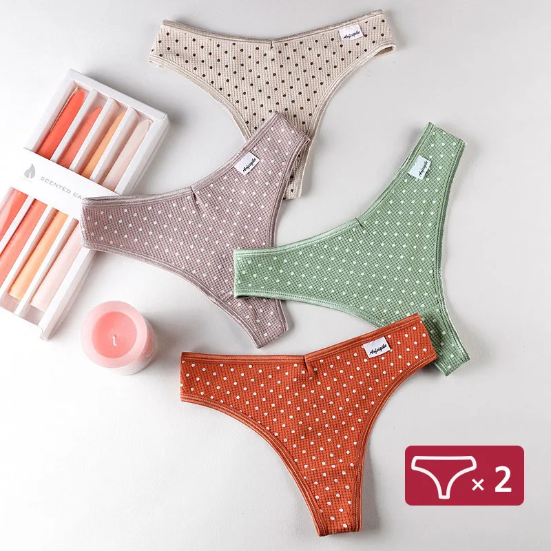 

Трусики женские хлопковые бесшовные с заниженной талией, пикантные тонги в горошек, дышащее Спортивное нижнее белье, однотонные, 2 шт.