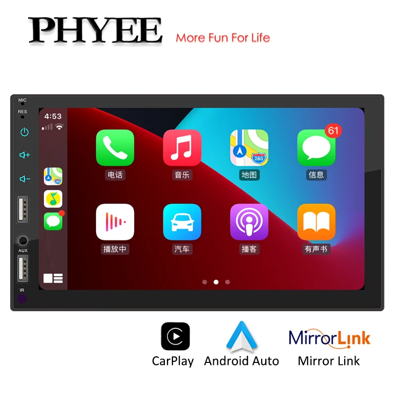 

Carplay Car Radio 2 Din Bluetooth Handsfree Android-Auto 7" Touch Screen MP5 Player Stereo Audio System Multimedia Head Unit S1