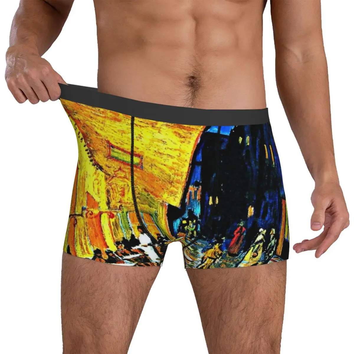 

Van Gogh Print Underwear Cafe Terrace Pouch Hot Trunk Printed Boxer Brief Soft Males Panties Plus Size 2XL
