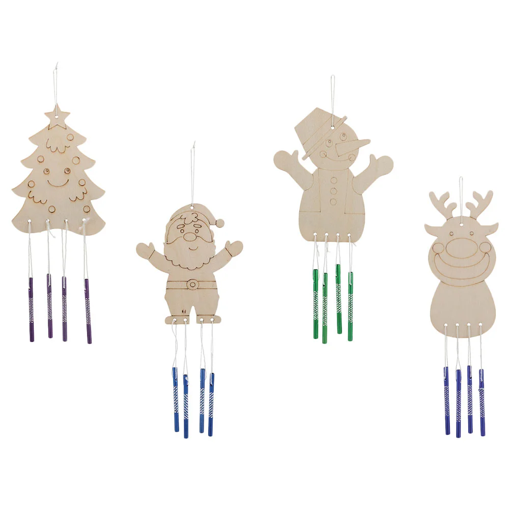 

4 Sets Unpainted Unfinished Uncolored Decorative Xmas Hanging Wind Chimes Painting Wind Chimes DIY Wind Bell