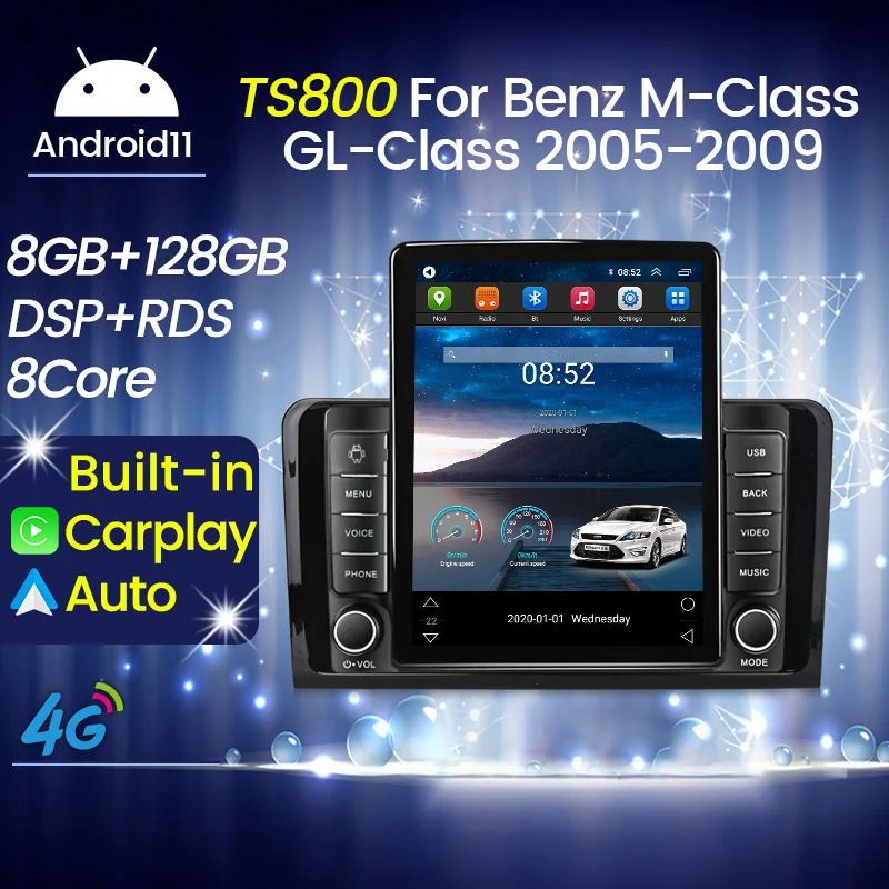 Android 11 Carplay DSP для Tesla Вертикальная Автомагнитола Видео Стерео Mercedes Benz W164 ML GL 2005 - 2012