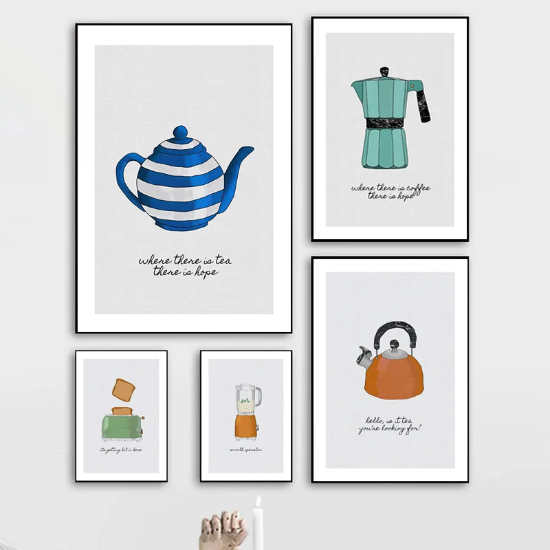 Toaster Teapot Coffee Pot Kettle Blender Canvas Painting Nordic Posters and Prints Wall Art Pictures for Kitchen Room Home Decor