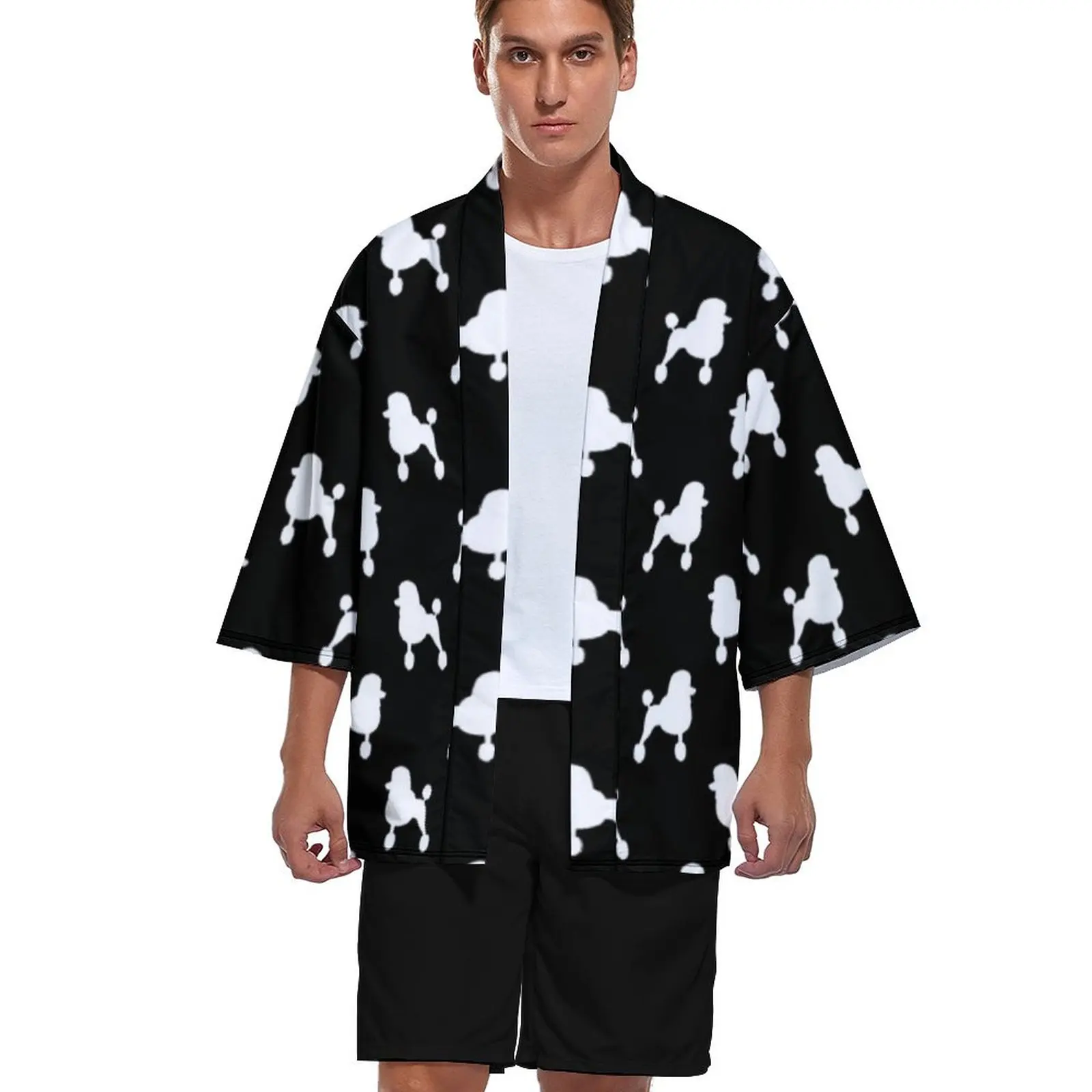 

Кимоно с принтом милой собаки, кардиган, стандартный кардиган с силуэтом пуделя, классная мужская рубашка с рисунком