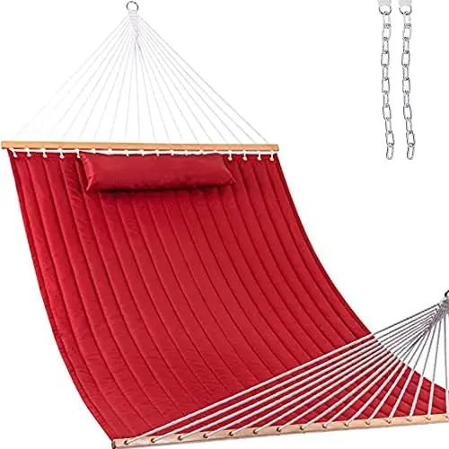 

Daze 12 FT Double Quilted Fabric Hammock with Spreader Bars and Detachable Pillow, 2 Person Hammock for Outdoor Backyard Poolsi