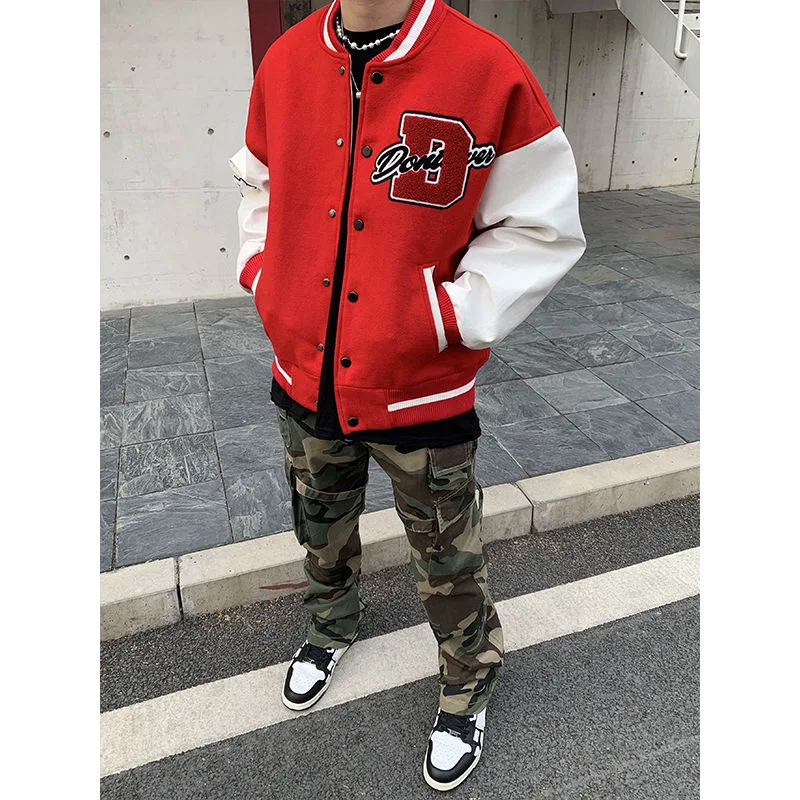 

NEW Vintage Hiphop College Jackets Mens Furry Stars letters Embroidery Color Block Harajuku Varsity Jacket Women Baseball Coats