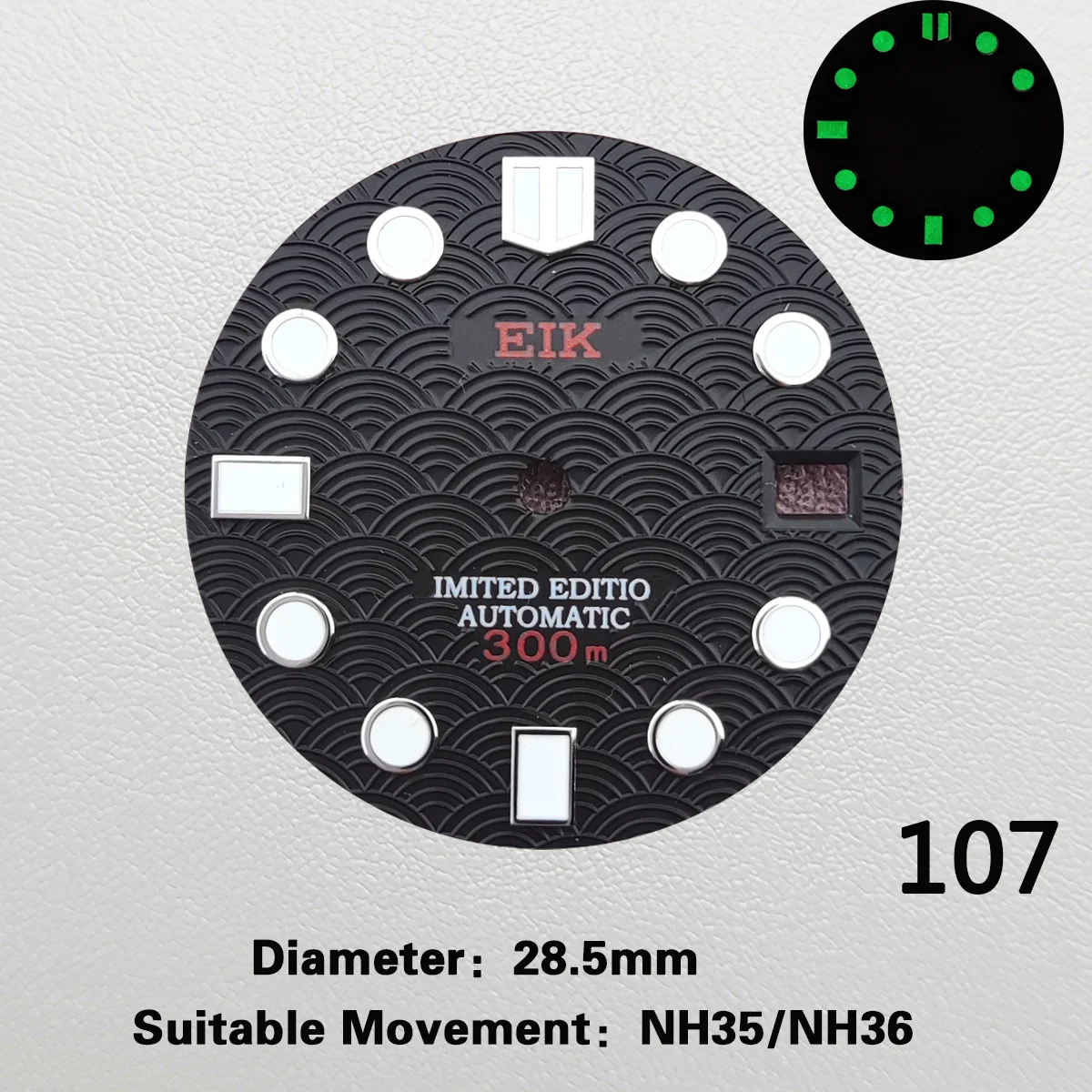 

28.5mm black watch dial C3 green luminous dial suitable for NH35 NH36 movement S dial watch