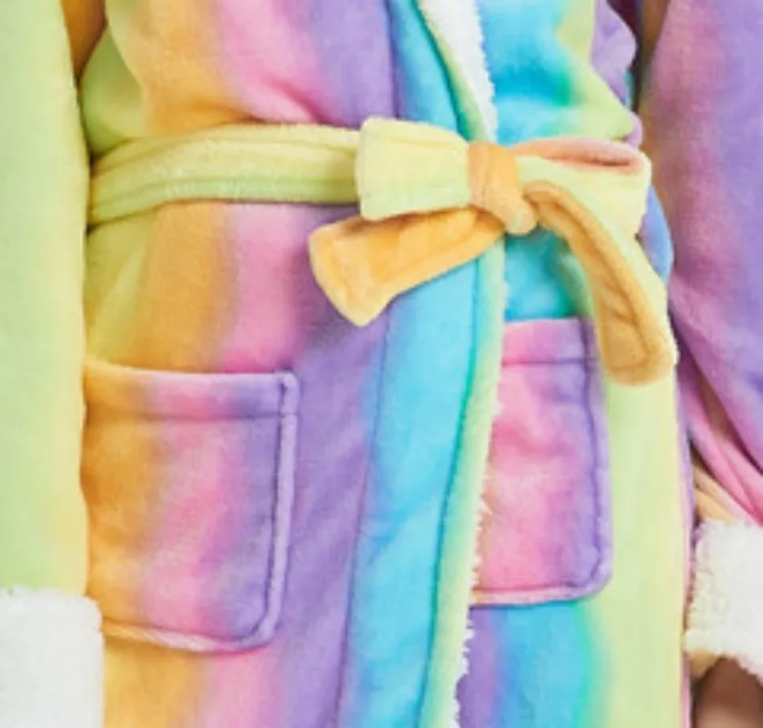 Women's Winter Thin Nightgown Length To The Thigh Polyester Warm Comfortable Colourful Unicorn Leisure Wear With A Belt