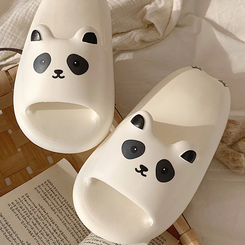 Cartoon Panda Pattern Cute  Cat Ears Design Women Slipper Men Summer Leisure Open Toe Slides Sandals Couple Woman Shoes New