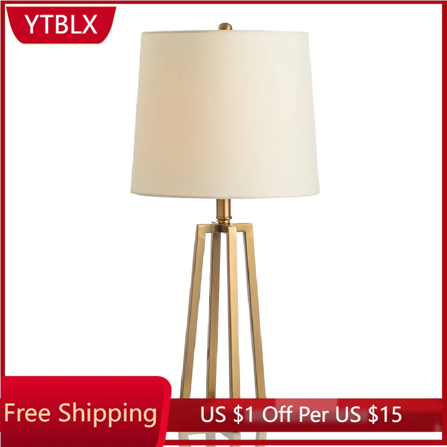 

LukLoy Modern Table Lamp with White Fabric Shade for Living Room Bedroom Studying Modern Simple Gold Metal Bedside Table Light