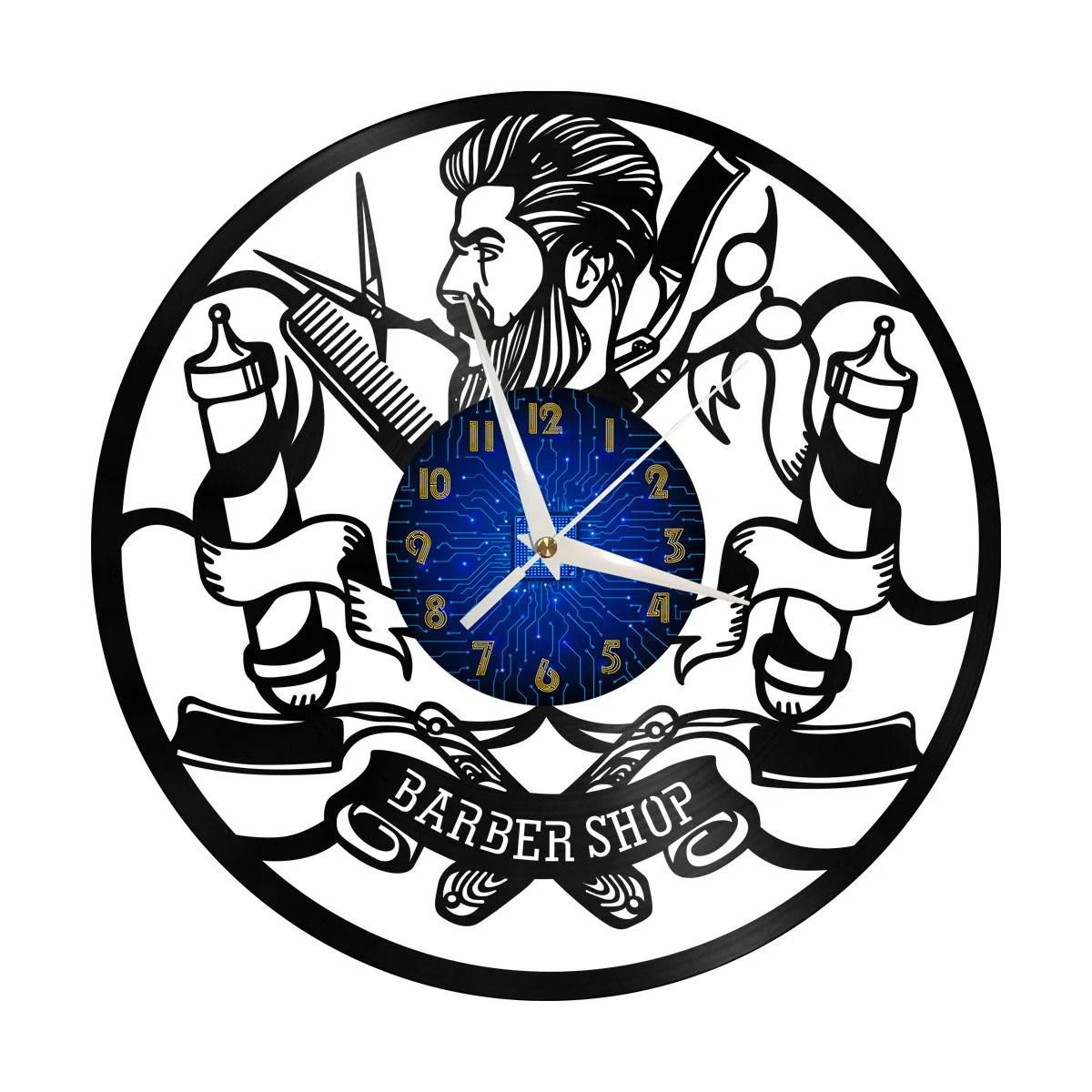

Barber Shop Professional Hair Stylist Vinyl Wall Clock, Vinyl Record Clock Wall Art Silent & Non-ticking