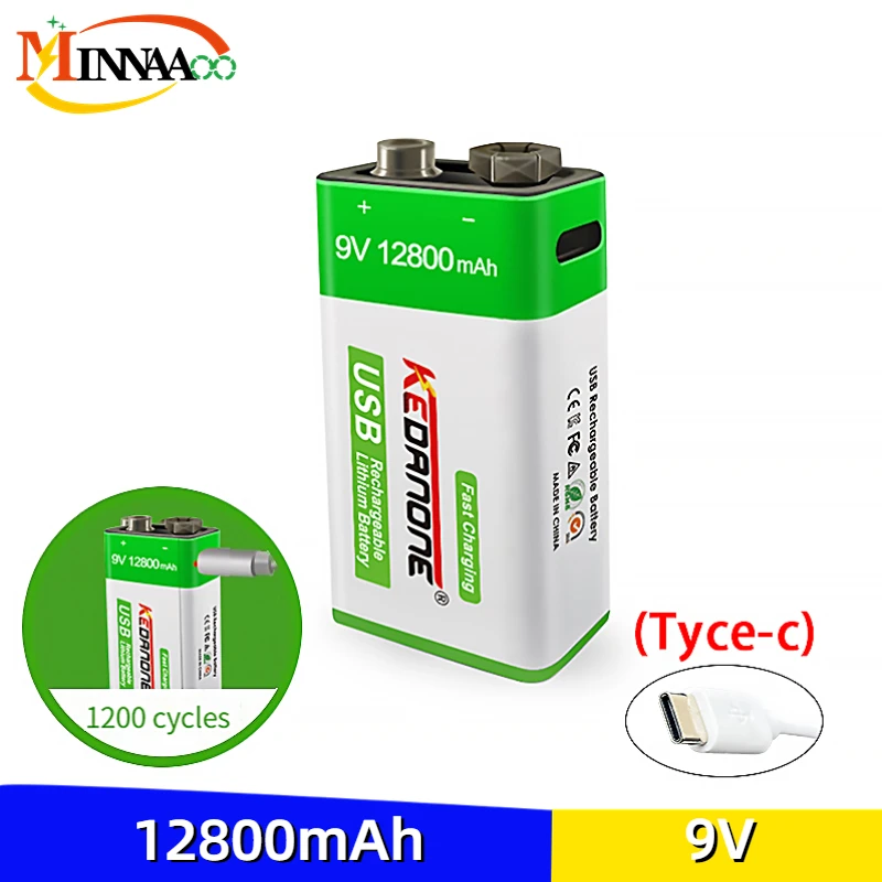 

2023 9V 12800mAh li-ion Rechargeable battery Micro USB Batteries 9V lithium for Multimeter Microphone Toy Remote Control KTV use