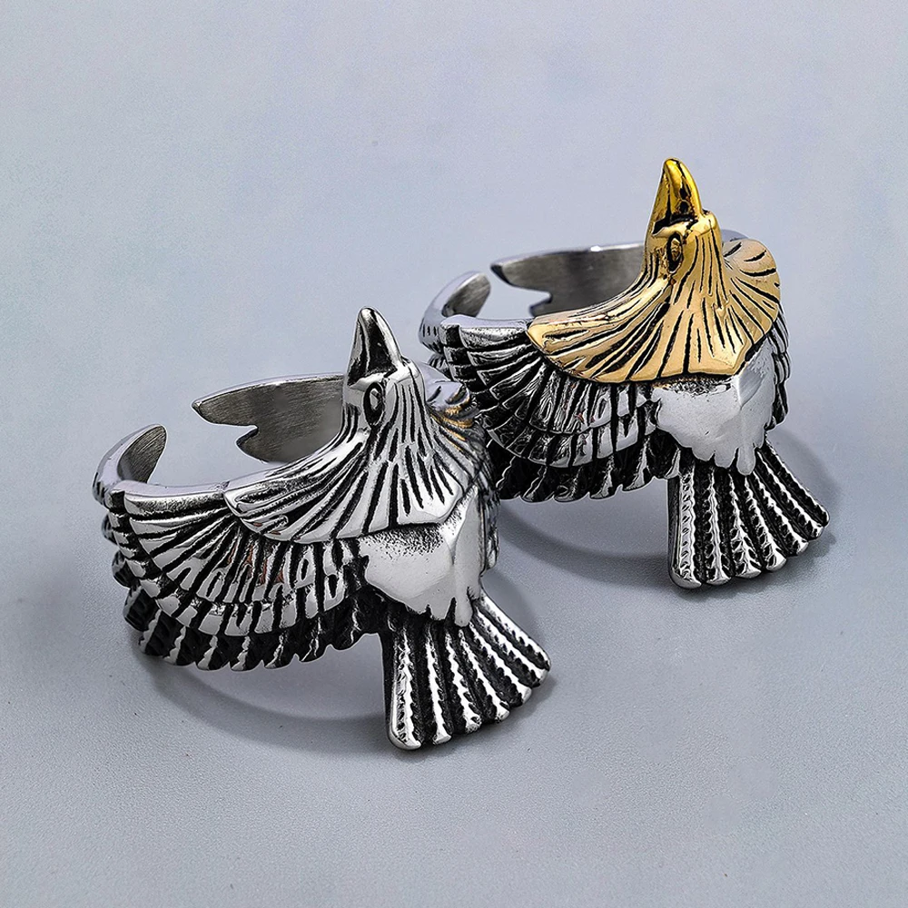 

Fashion Vintage Stainless Steel Flying Eagle Ring For Men Women Punk Biker Unique Animal Rings Amulet Jewelry Gifts Wholesale