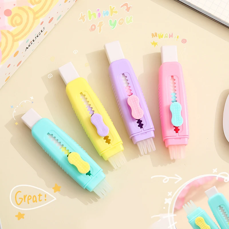

1PC Retractable Rubber Candy Pushing Eraser With Soft Brush Correction For Pencil School Student Stationery Eraser[Random Color]