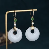charm chinoiserie ear jewelry white ring jade pendant earrings gold copper inlaid zircon crystal light luxury earrings for women