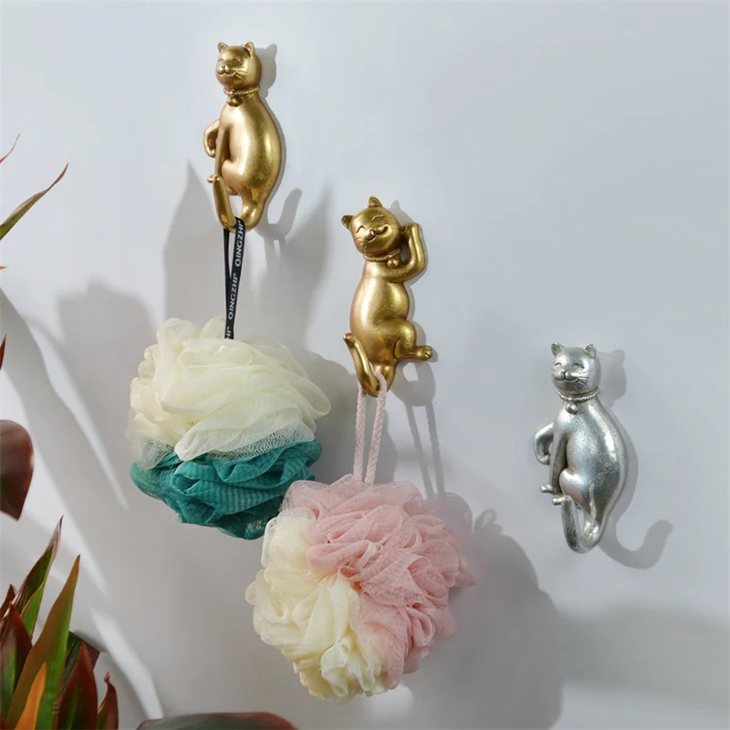 

Creative Cat Animal Clothes Hooks Free Punching Resin Decoration Wall Hanging Hook Coat Hat Hook Door Key Holder