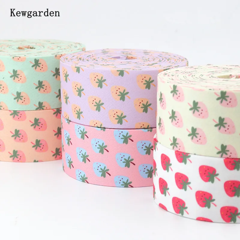 

Kewgarden 1.5" 1" 10mm 25mm 40mm Strawberry Layerling Cloth Ribbon DIY Bow tie Hair Accessories Handmade Tape Carfts 11 Yards
