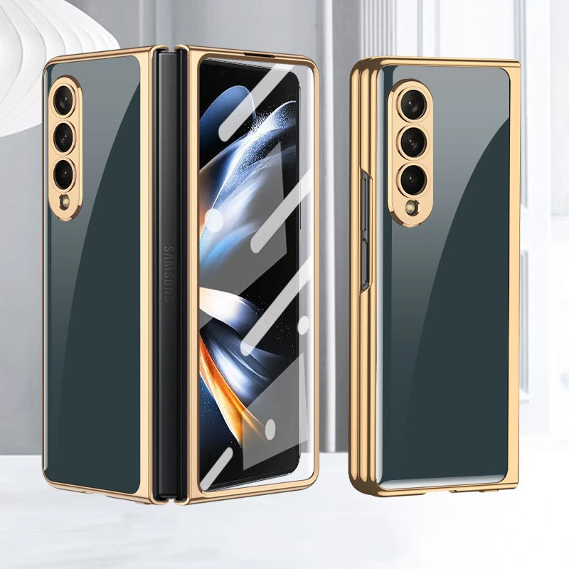 

Electroplate Tempered Glass Case For Samsung Galaxy Z Fold 4 Cover 360 Full Protection Glass Cover For Z Fold4 5G