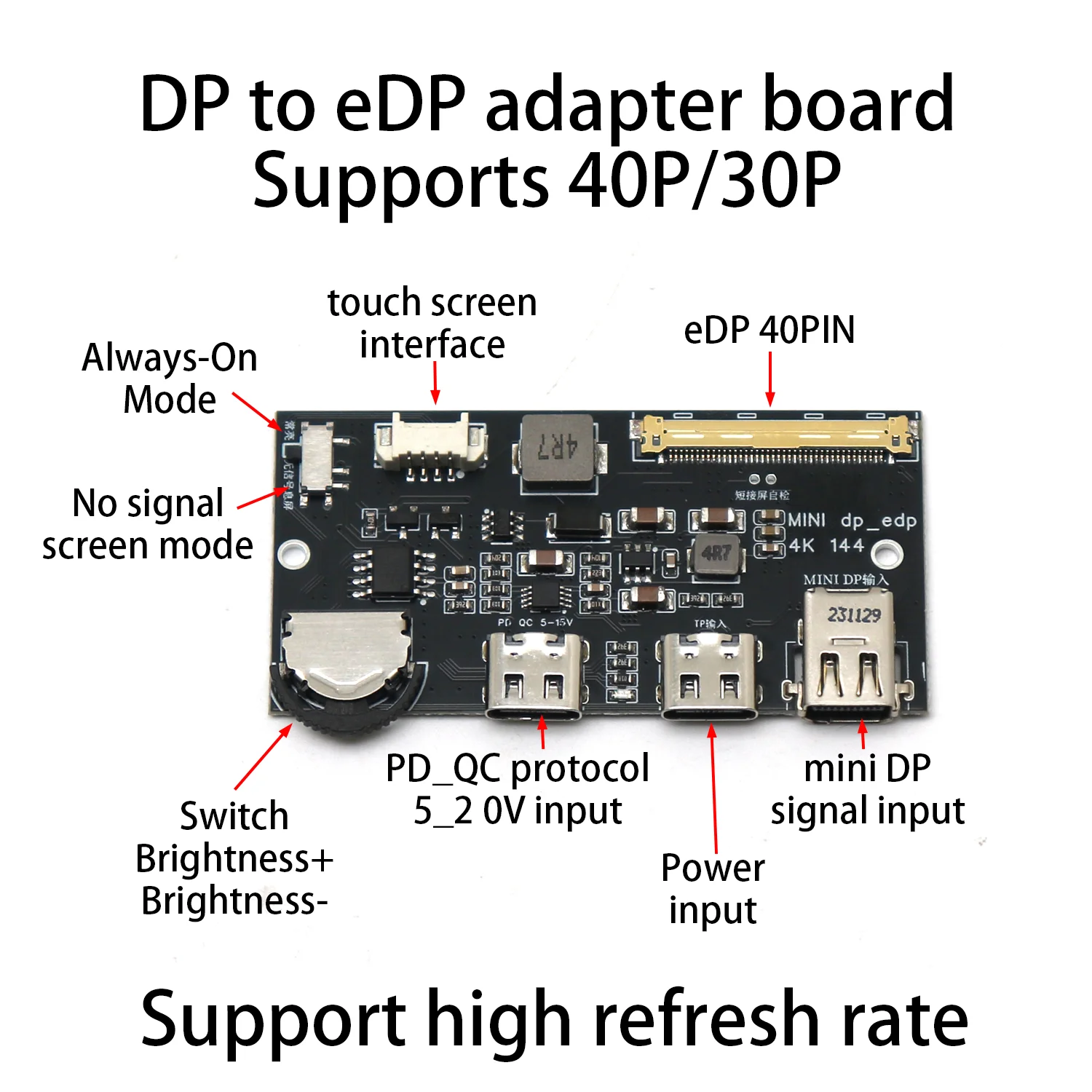 Фото Плата-адаптер Mini DP - eDP для портативных мониторов 4K 2K 144Гц 165Гц 240Гц, контроллер для самостоятельной сборки LCD-экранов ноутбуков №3