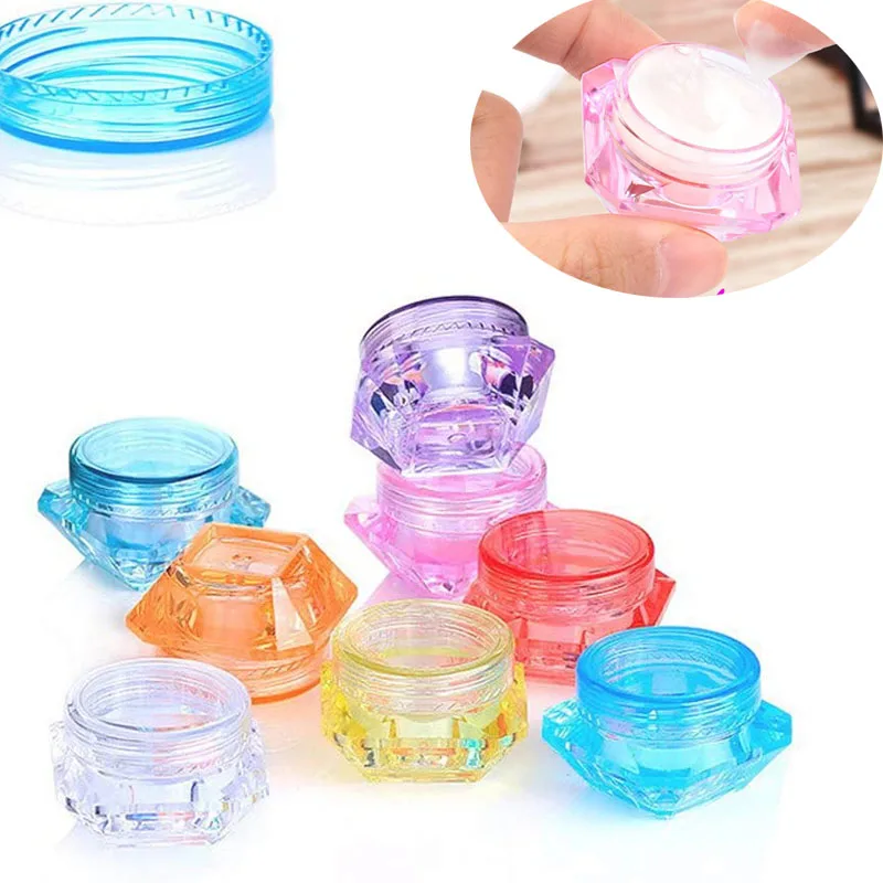 

100 шт., трехмерная пластиковая Косметическая баночка в форме алмаза, крем для макияжа, помада для ногтевого дизайна, многоразовая бутылка, ба...