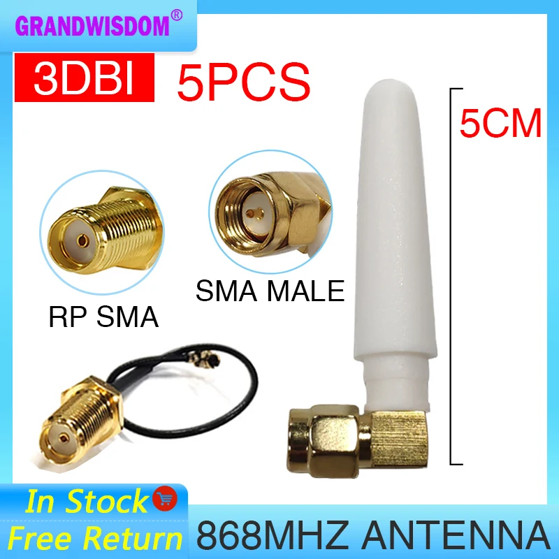 5 uds 868 MHz 915MHz lora antena 2dbi conector macho SMA GSM 915, 868 MHz, antena de antenne impermeable 21cm RP-SMA/u FL Cable Pigtail
