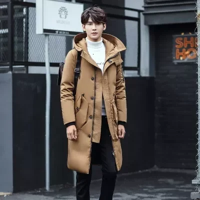 

Down Jackets Coat Male Solid Color Overcoat Outerwear Men Winter Warm Hooded Coat M-3XL 2021 New Men's Thick Long Parkas