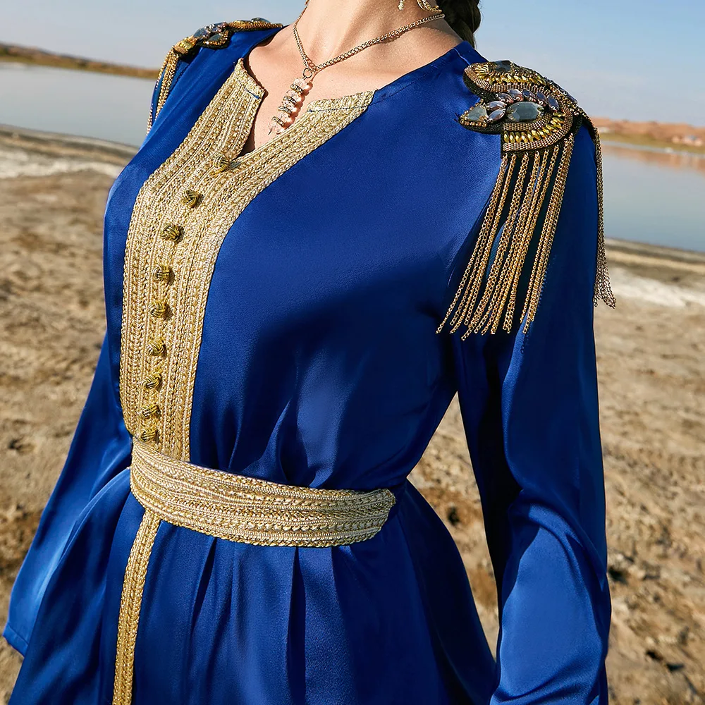 Blue Satin Abaya Dubai Arabic Turkey Islam Hijab Muslim Dress Prayer Clothes Kaftans Abayas for Women  Djellaba Femme Musulmane