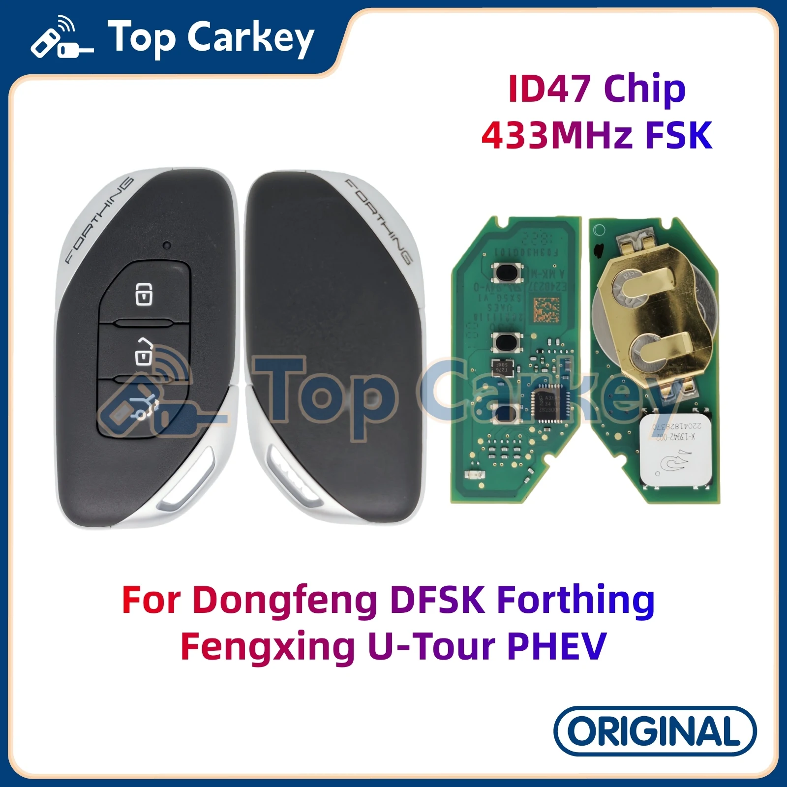 

Оригинальный умный дистанционный брелок TopCarkey ID47 ID4A, чип 433 МГц для DFSK Dongfeng Forthing V9 Fengxing U-Tour Forthing U-TOUR V9