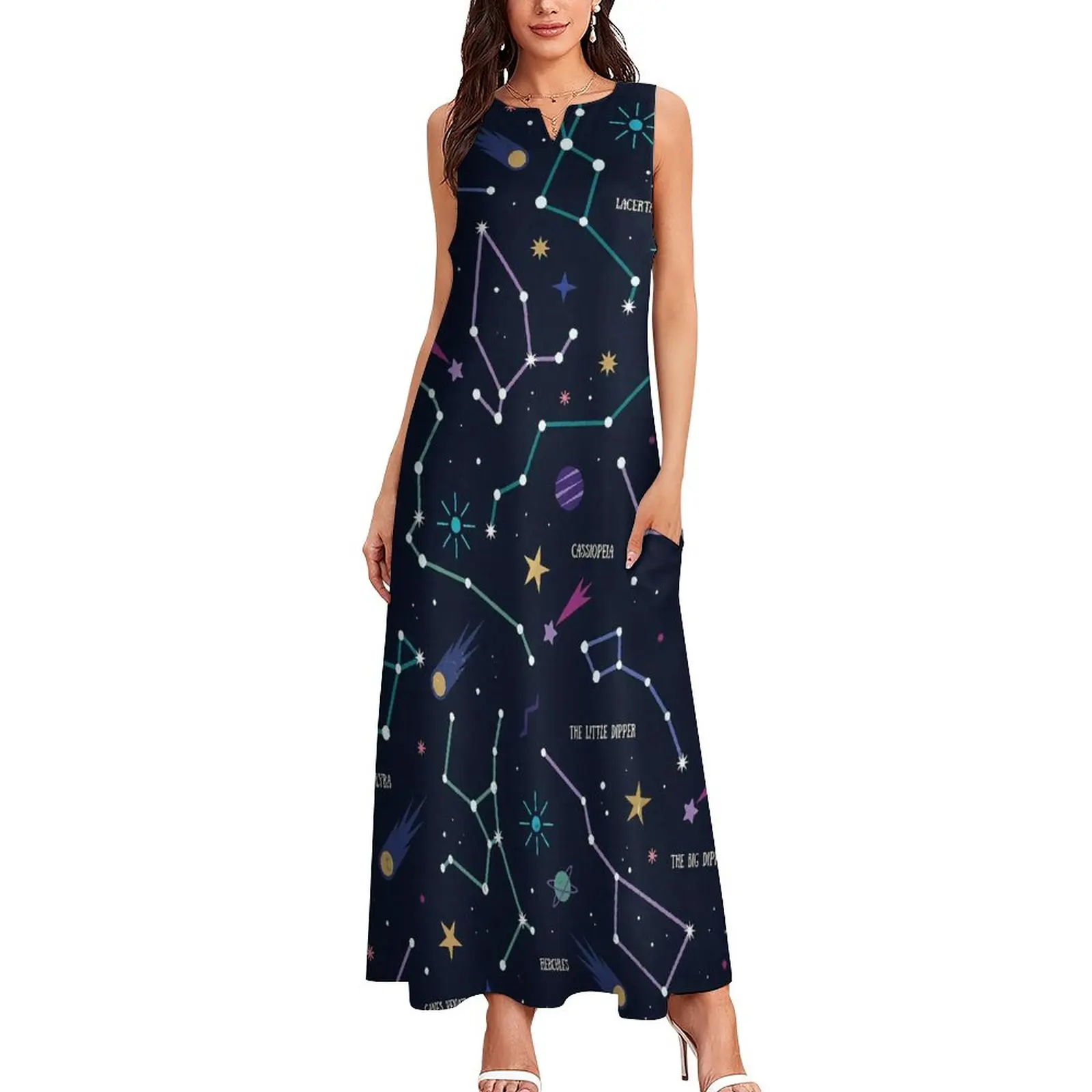 

The Galaxy Stars Dress Constellations And Night Sky Modern Maxi Dress Fashion Boho Beach Long Dresses Graphic Big Size Clothing