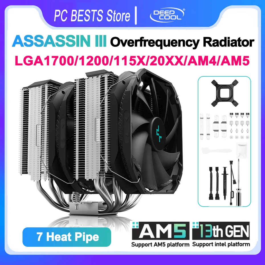 Кулер для процессора Deepcool Assassin III TDP280W, 7 тепловых трубок, двойной вентилятор 140 мм для процессора Intel LGA1700 1200 115X 20XX AM5 AM4