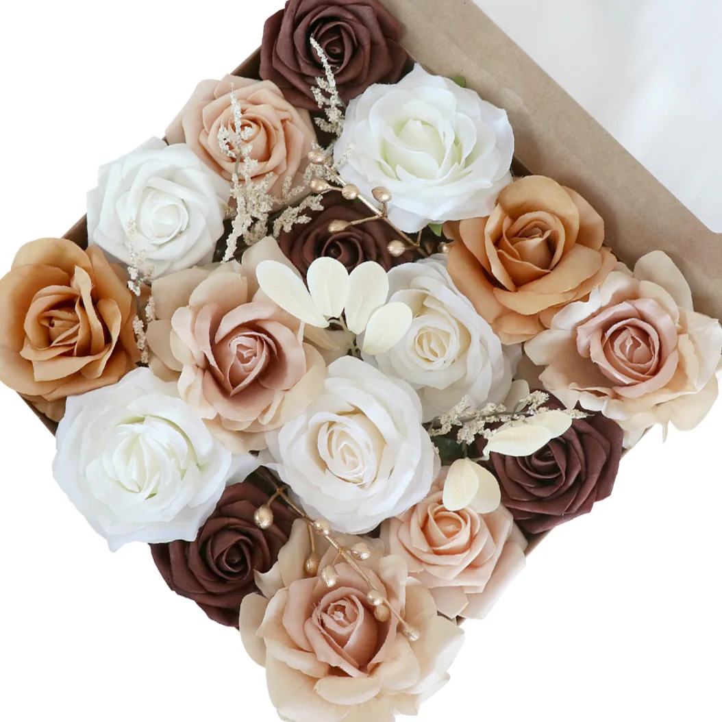 

Artificial Flowers Combo Box Set Gradient Color Flower Leaf with Stems DIY Wedding Bouquets Centerpieces Baby Shower Home Decor