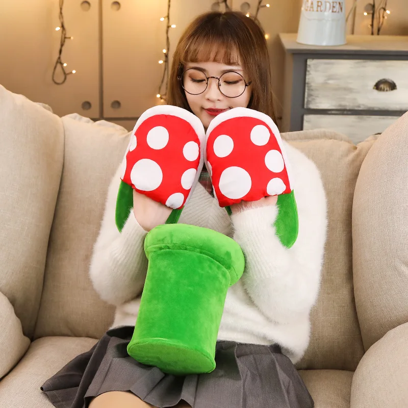 Winter Warm Women Cartoon Mushroom Home Slippers Piranha Flower Cosplay House Plush Shoes Ladies Indoor Flip Flop Funny Slide