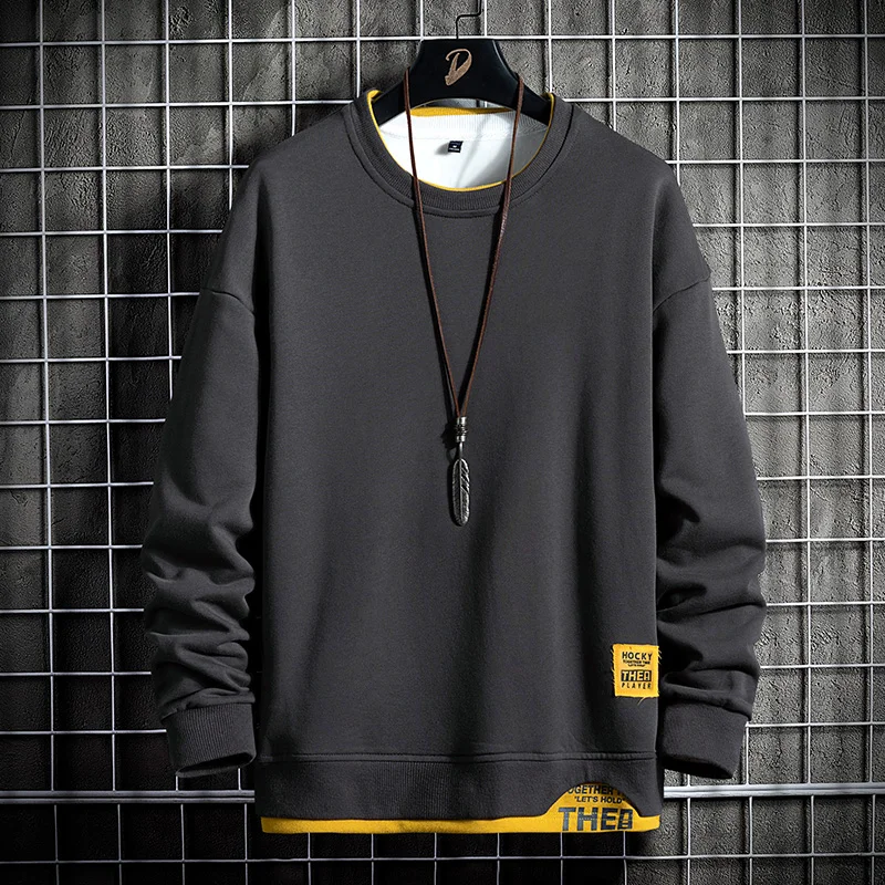 

2022 Spring and Autumn New Fake Two-piece Casual Fat Long-sleeved Bottoming Shirt Round Neck Long-sleeved Clothing Pullover
