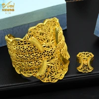 aniid african gold color cuff bangles with ring for women dubai luxury bracelet ethiopian arab jewellery middle east gold bangle