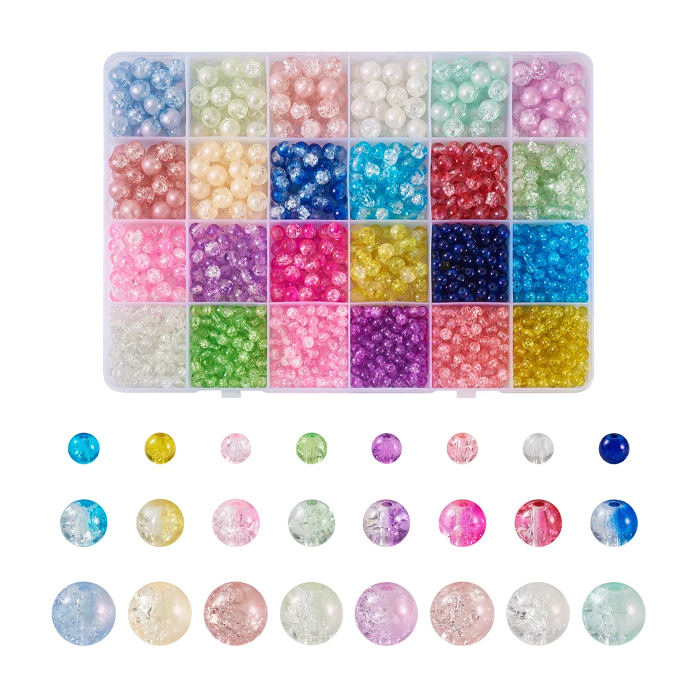 

1800pcs Mixed Style Painted Translucent Crackle Glass Beads Assorted Color Round Loose Bead Necklace Bracelet DIY Jewelry Making