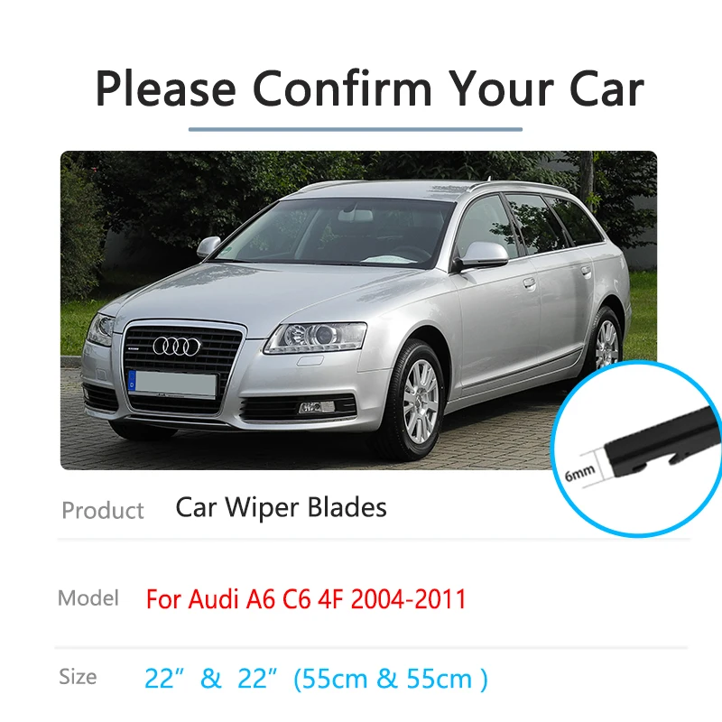 Сменные резиновые щетки стеклоочистителя для Audi A6 C6 4F 2004 ~ 2011