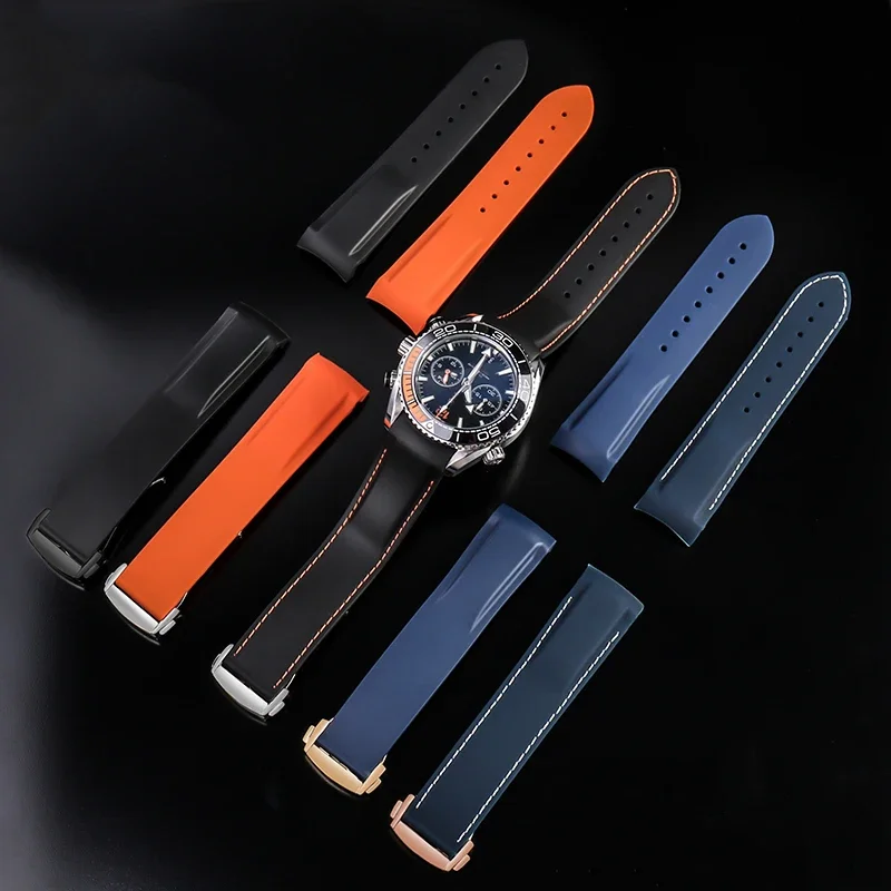Фото Силиконовый ремешок для часов Omega Planet Ocean 600 Quarter Orange Seamaster 300, 22 мм, резиновый ремешок с изогнутым концом, водонепроницаемый мужской браслет №2