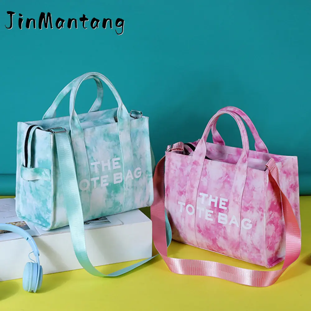 

JinMantang Tie Dye Tote Women Handbags Designer Canvas Shopper Purses Letter Shoulder Crossbody Bags for Women 2023 Briefcase