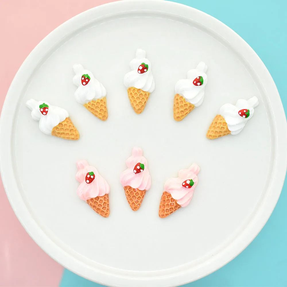 

10pcs Resin Kawaii Ice Cream Diy Miniatures Scrapbooking Materials Flatback Cabochons Supplies Accessories Craft Mini Figurine