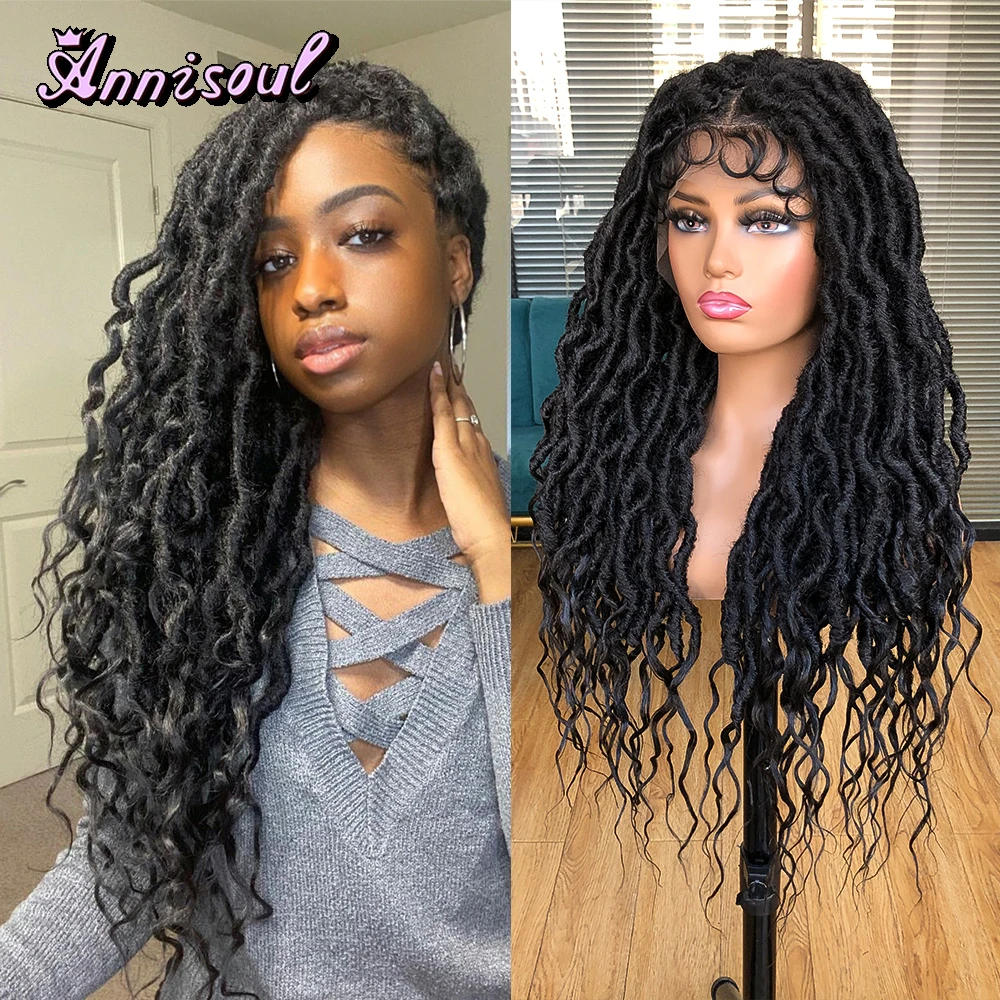Synthetic Full Lace Braided Wigs For Black Women Goddess Crochet Braiding Hair 32 Inches Long Wavy Dreadlocks Free Part Lace Wig