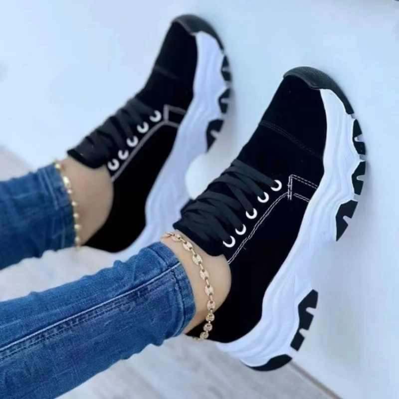 

Women's Shoes 2023 New Pattern Leather Lace Up Adult Flat Canvas Shoes Casual Suede Cozy Tennis Vulcanized Shoes Plus Size 35~43