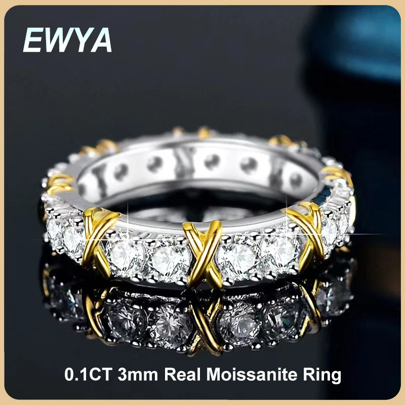 

EWYA New In 0.1CT 3mm Full Moissanite Ring For Women S925 Sterling Silver Diamond Rings Bridal Wedding Band Fine Jewelry Gift
