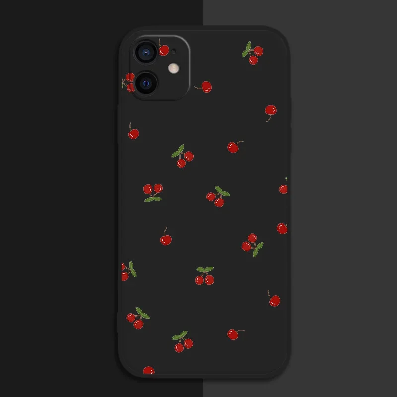 Силиконовый матовый чехол Ins Cherry для iPhone 15 14 12 11 13 16 Pro Max Mini X XR XS 7 8 Plus SE мягкая